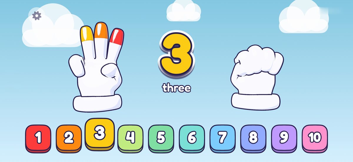 Three fingers up with red, orange and yellow tips, and a big 3 between the hands